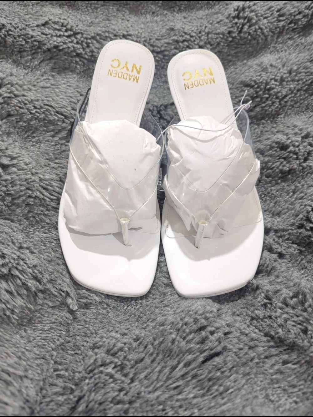 Women's Madden NYC White Clear-Strap Thong Sandals Size 8.5